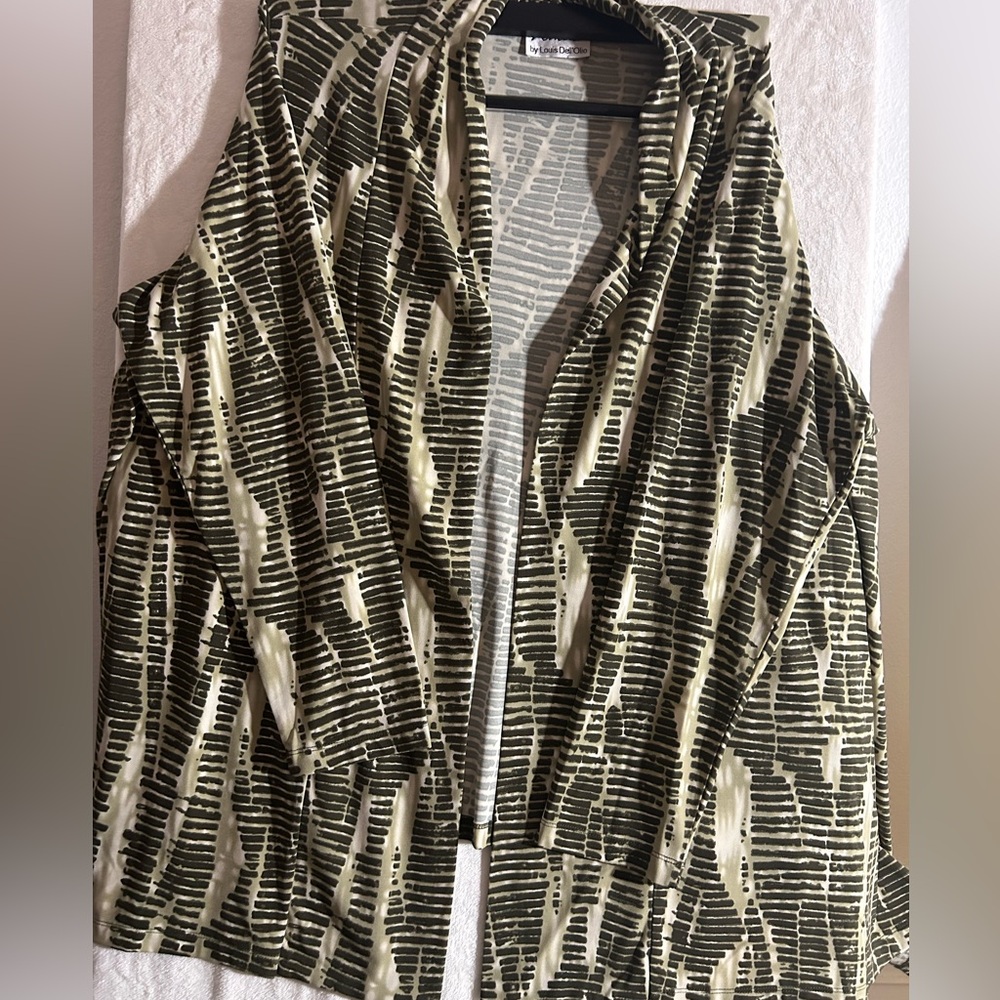 LINEA by LOUIS DELL OLIO| Cardigan| Olive Green Multi pattern| Size 1X|Plus Size